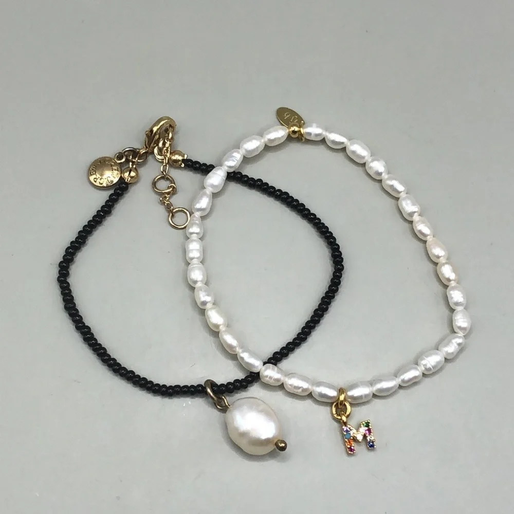 FYB Jewelry freshwater pearl bracelet initial charm letter M + J.crew bracelet